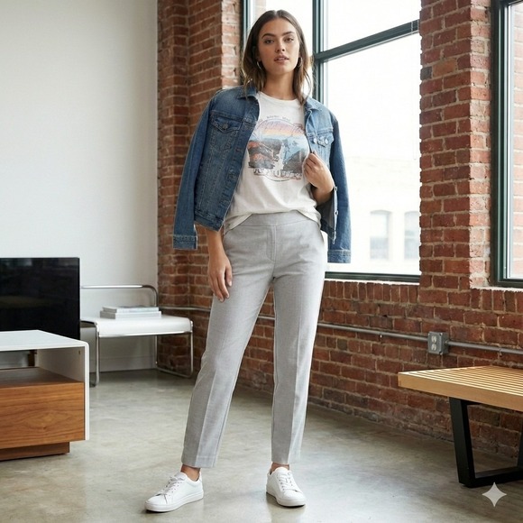 Zara Pants - ZARA TRF TRAFALUC XS/S‎ Pull On Ankle Pants Gray Stretch Straight Leg Athleisure